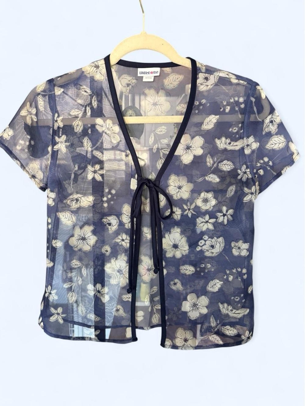 Vintage Y2K Limited Too Floral White/Blue Mesh Tie Shirt